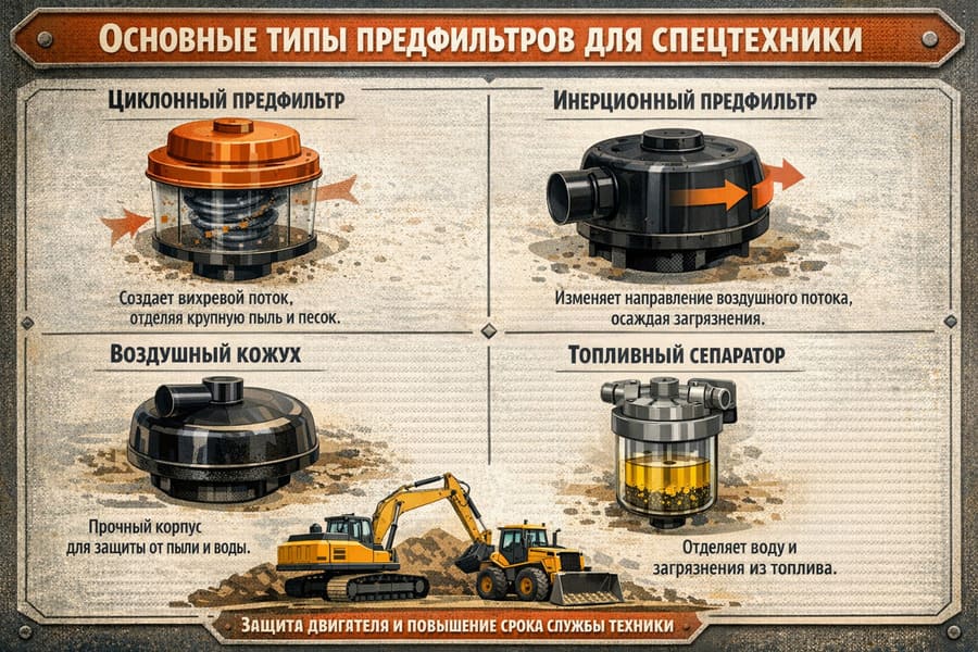 Чистый воздух для мощной техники: основные типы предфильтров для спецтехники
